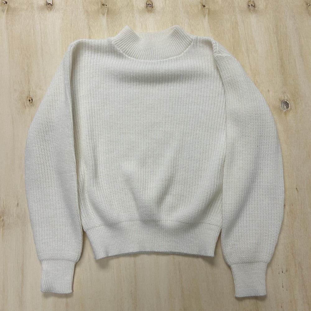 Vintage Kate Collins Sweater Womens Medium White Mock Neck Waffle-Knit USA